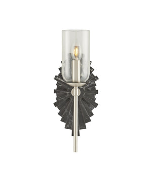 Currey & Company Benthos Marquino Marble Starburst Wall Sconce Nickel Accents Damp Rated Bathroom 5800-0025