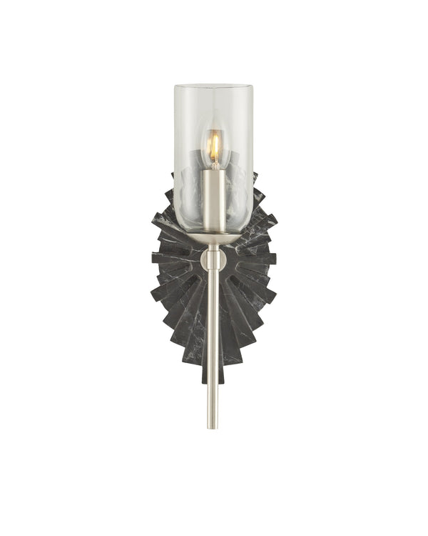 Currey & Company Benthos Marquino Marble Starburst Wall Sconce Nickel Accents Damp Rated Bathroom 5800-0025