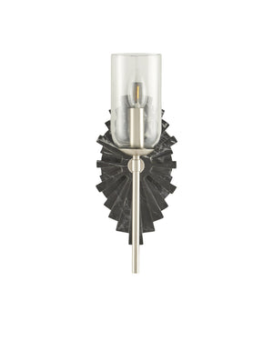 Currey & Company Benthos Marquino Marble Starburst Wall Sconce Nickel Accents Damp Rated Bathroom 5800-0025