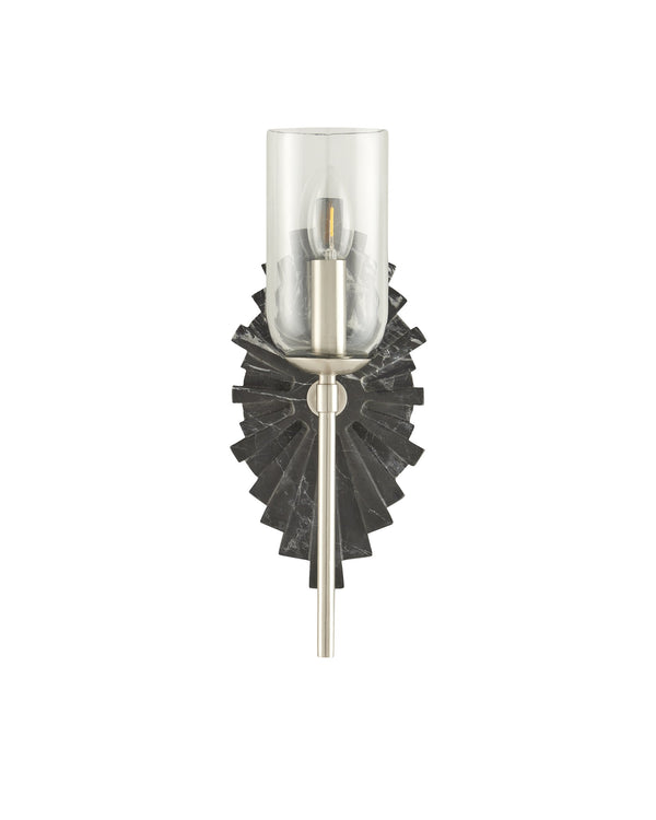 Currey & Company Benthos Marquino Marble Starburst Wall Sconce Nickel Accents Damp Rated Bathroom 5800-0025