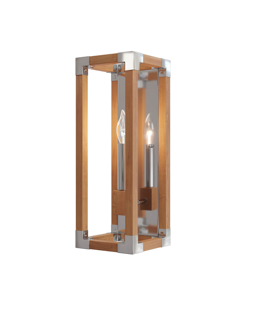 Currey & Company Boyd Teak Wood Bath Wall Sconce with Polished Nickel Hardware for Spa Vanity 5800-0075