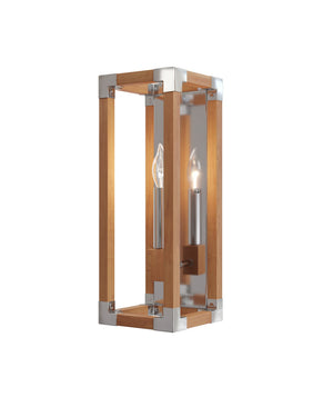 Currey & Company Boyd Teak Wood Bath Wall Sconce with Polished Nickel Hardware for Spa Vanity 5800-0075