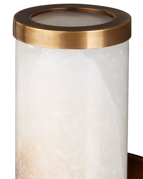 Currey & Company Brenham Alabaster and Cast Brass Wall Sconce with Sculptural Dual Tube LED Design Natural / Vintage Brass Small 5800-0076