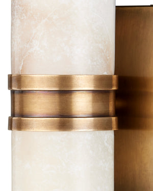 Currey & Company Brenham Alabaster and Cast Brass Wall Sconce with Sculptural Dual Tube LED Design Natural / Vintage Brass Small 5800-0076