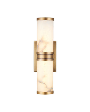 Currey & Company Brenham Alabaster and Cast Brass Wall Sconce with Sculptural Dual Tube LED Design Natural / Vintage Brass Small 5800-0076