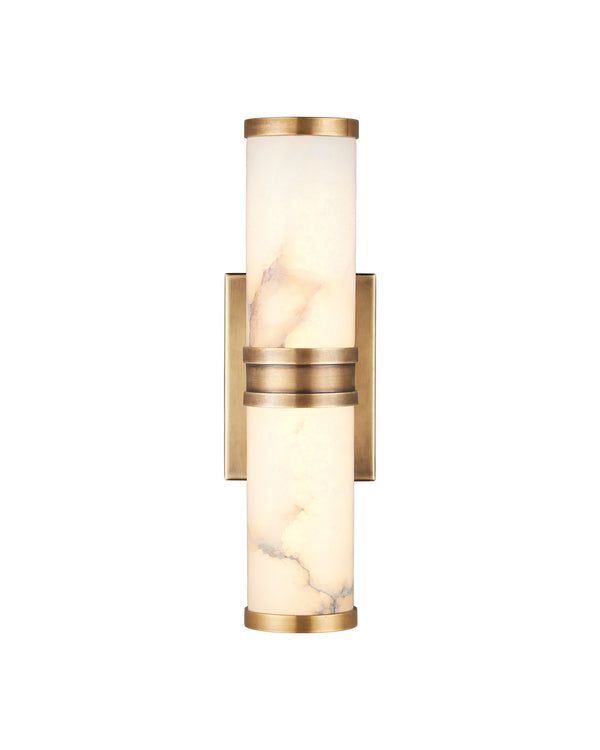 Currey & Company Brenham Alabaster and Cast Brass Wall Sconce with Sculptural Dual Tube LED Design Natural / Vintage Brass Small 5800-0076