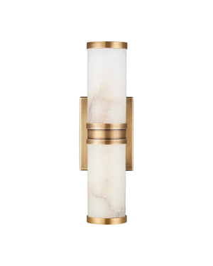 Currey & Company Brenham Alabaster and Cast Brass Wall Sconce with Sculptural Dual Tube LED Design Natural / Vintage Brass Small 5800-0076