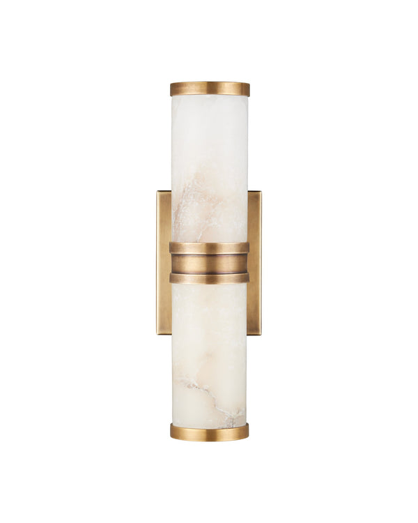 Currey & Company Brenham Alabaster and Cast Brass Wall Sconce with Sculptural Dual Tube LED Design Natural / Vintage Brass Small 5800-0076