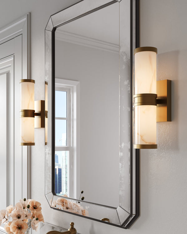 Currey & Company Brenham Alabaster and Cast Brass Wall Sconce with Sculptural Dual Tube LED Design Natural / Vintage Brass Small 5800-0076