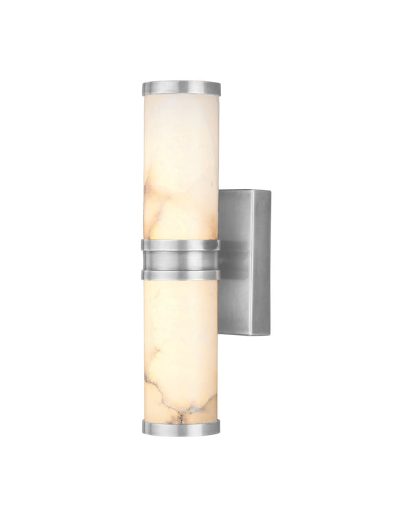 Currey & Company Brenham Alabaster and Cast Brass Wall Sconce with Sculptural Dual Tube LED Design Natural / Nickel Small 5800-0077