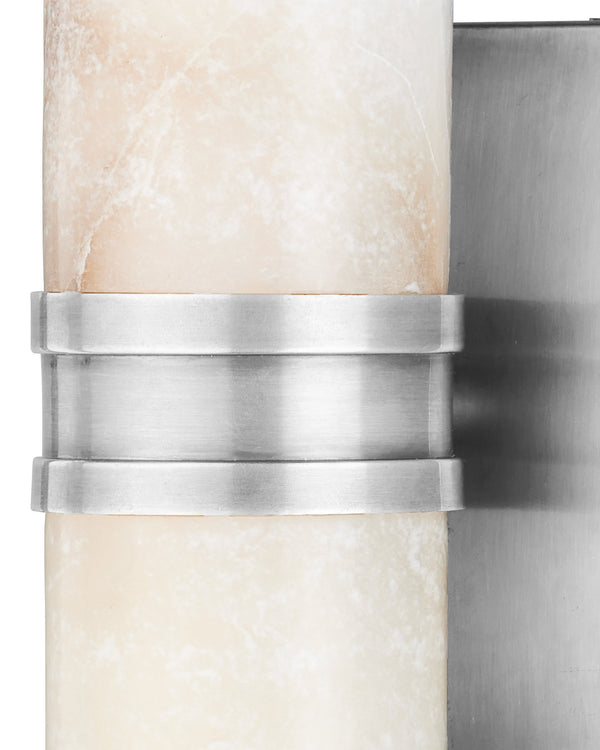 Currey & Company Brenham Alabaster and Cast Brass Wall Sconce with Sculptural Dual Tube LED Design Natural / Nickel Small 5800-0077