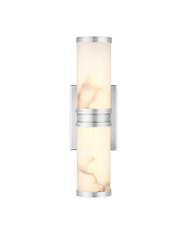 Currey & Company Brenham Alabaster and Cast Brass Wall Sconce with Sculptural Dual Tube LED Design Natural / Nickel Small 5800-0077