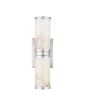 Currey & Company Brenham Alabaster and Cast Brass Wall Sconce with Sculptural Dual Tube LED Design Natural / Nickel Small 5800-0077