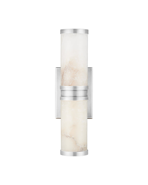 Currey & Company Brenham Alabaster and Cast Brass Wall Sconce with Sculptural Dual Tube LED Design Natural / Nickel Small 5800-0077