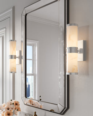 Currey & Company Brenham Alabaster and Cast Brass Wall Sconce with Sculptural Dual Tube LED Design Natural / Nickel Small 5800-0077