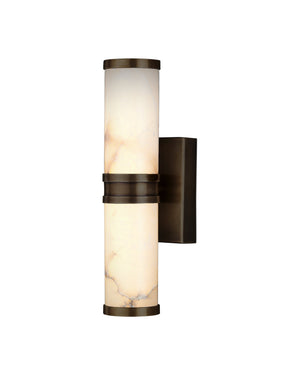 Currey & Company Brenham Alabaster and Cast Brass Wall Sconce with Sculptural Dual Tube LED Design Natural / Oil Rubbed Bronze Small 5800-0078