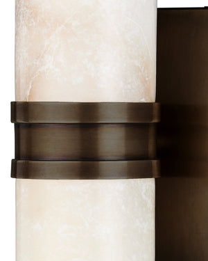 Currey & Company Brenham Alabaster and Cast Brass Wall Sconce with Sculptural Dual Tube LED Design Natural / Oil Rubbed Bronze Small 5800-0078