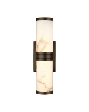 Currey & Company Brenham Alabaster and Cast Brass Wall Sconce with Sculptural Dual Tube LED Design Natural / Oil Rubbed Bronze Small 5800-0078