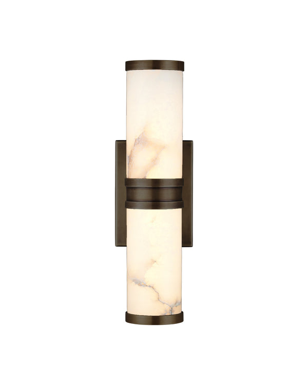 Currey & Company Brenham Alabaster and Cast Brass Wall Sconce with Sculptural Dual Tube LED Design Natural / Oil Rubbed Bronze Small 5800-0078
