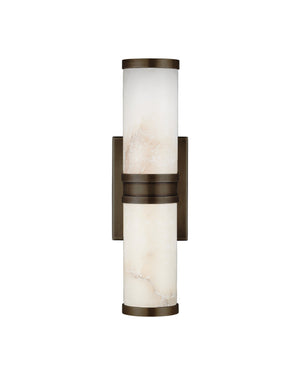 Currey & Company Brenham Alabaster and Cast Brass Wall Sconce with Sculptural Dual Tube LED Design Natural / Oil Rubbed Bronze Small 5800-0078