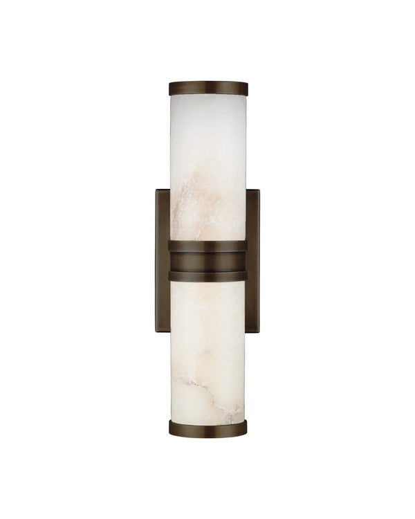 Currey & Company Brenham Alabaster and Cast Brass Wall Sconce with Sculptural Dual Tube LED Design Natural / Oil Rubbed Bronze Small 5800-0078