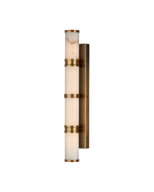Currey & Company Brenham Alabaster and Cast Brass Wall Sconce with Sculptural Dual Tube LED Design Natural / Vintage Brass Large 5800-0079