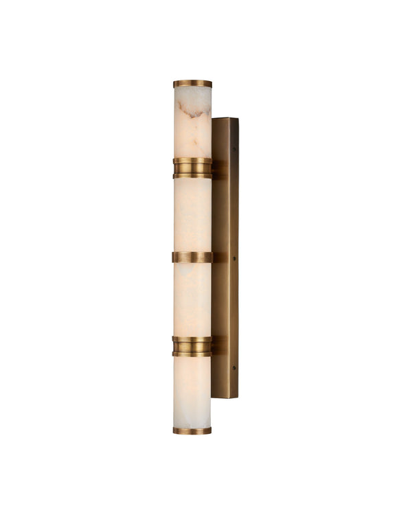 Currey & Company Brenham Alabaster and Cast Brass Wall Sconce with Sculptural Dual Tube LED Design Natural / Vintage Brass Large 5800-0079