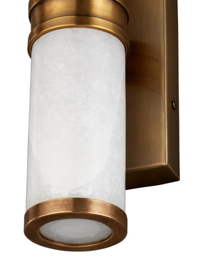 Currey & Company Brenham Alabaster and Cast Brass Wall Sconce with Sculptural Dual Tube LED Design Natural / Vintage Brass Large 5800-0079