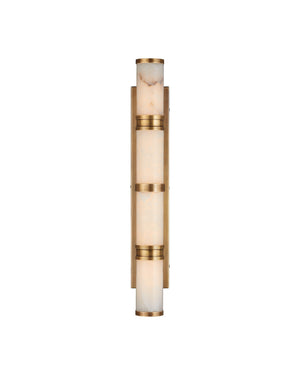 Currey & Company Brenham Alabaster and Cast Brass Wall Sconce with Sculptural Dual Tube LED Design Natural / Vintage Brass Large 5800-0079