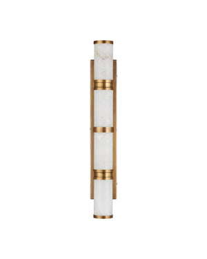 Currey & Company Brenham Alabaster and Cast Brass Wall Sconce with Sculptural Dual Tube LED Design Natural / Vintage Brass Large 5800-0079
