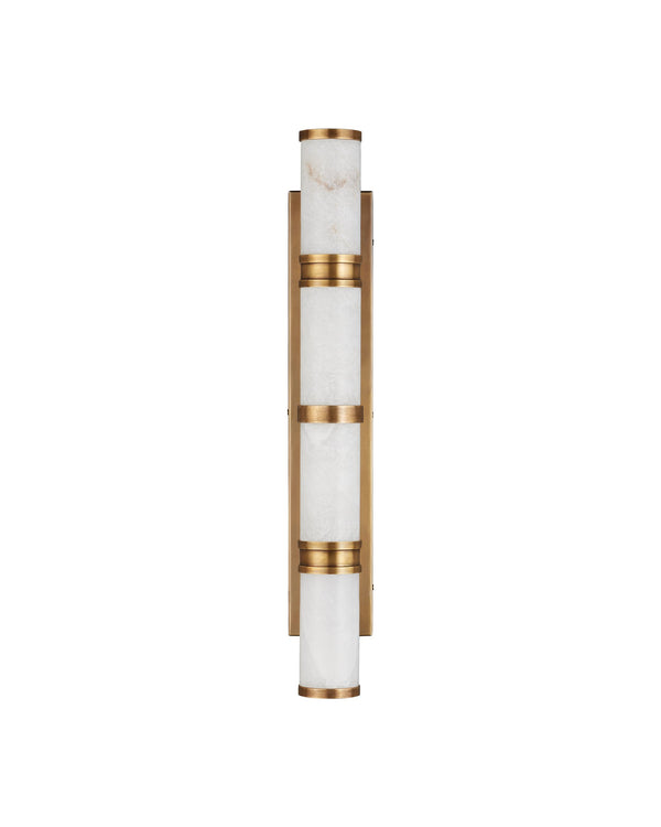 Currey & Company Brenham Alabaster and Cast Brass Wall Sconce with Sculptural Dual Tube LED Design Natural / Vintage Brass Large 5800-0079