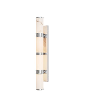 Currey & Company Brenham Alabaster and Cast Brass Wall Sconce with Sculptural Dual Tube LED Design Natural / Nickel Large 5800-0080