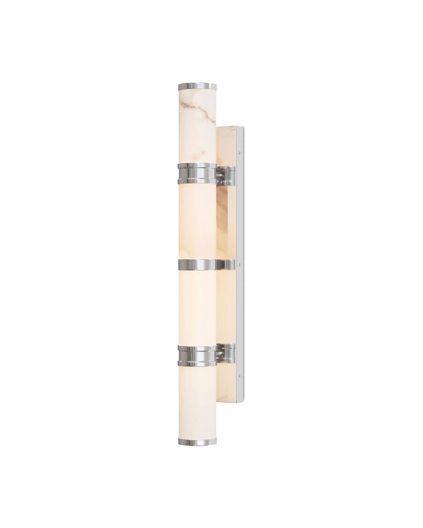Currey & Company Brenham Alabaster and Cast Brass Wall Sconce with Sculptural Dual Tube LED Design Natural / Nickel Large 5800-0080
