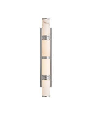 Currey & Company Brenham Alabaster and Cast Brass Wall Sconce with Sculptural Dual Tube LED Design Natural / Nickel Large 5800-0080