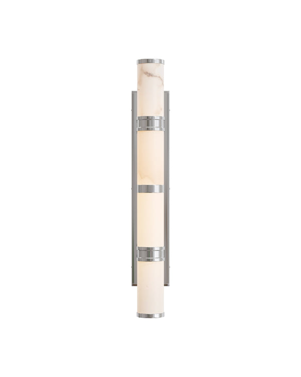 Currey & Company Brenham Alabaster and Cast Brass Wall Sconce with Sculptural Dual Tube LED Design Natural / Nickel Large 5800-0080