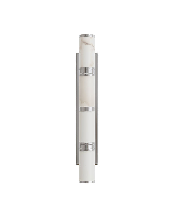 Currey & Company Brenham Alabaster and Cast Brass Wall Sconce with Sculptural Dual Tube LED Design Natural / Nickel Large 5800-0080