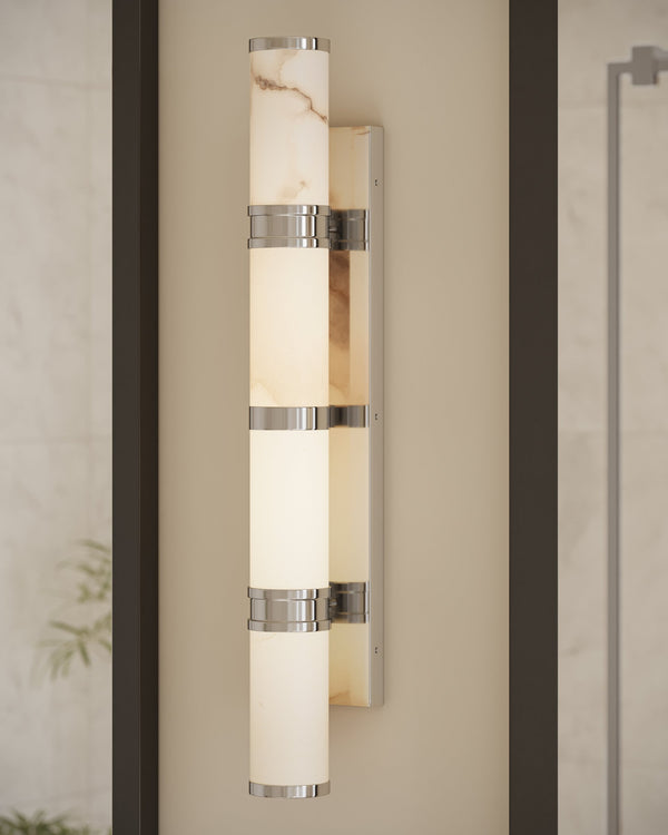 Currey & Company Brenham Alabaster and Cast Brass Wall Sconce with Sculptural Dual Tube LED Design Natural / Nickel Large 5800-0080