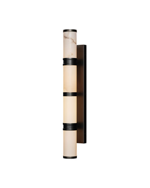Currey & Company Brenham Alabaster and Cast Brass Wall Sconce with Sculptural Dual Tube LED Design Natural / Oil Rubbed Bronze Large 5800-0081