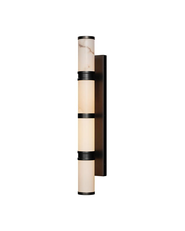 Currey & Company Brenham Alabaster and Cast Brass Wall Sconce with Sculptural Dual Tube LED Design Natural / Oil Rubbed Bronze Large 5800-0081
