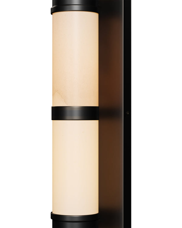 Currey & Company Brenham Alabaster and Cast Brass Wall Sconce with Sculptural Dual Tube LED Design Natural / Oil Rubbed Bronze Large 5800-0081