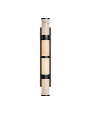 Currey & Company Brenham Alabaster and Cast Brass Wall Sconce with Sculptural Dual Tube LED Design Natural / Oil Rubbed Bronze Large 5800-0081