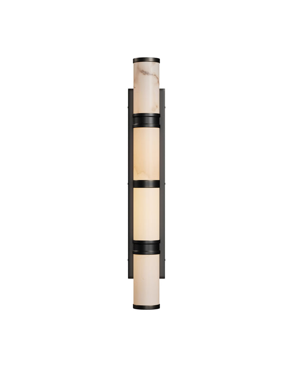 Currey & Company Brenham Alabaster and Cast Brass Wall Sconce with Sculptural Dual Tube LED Design Natural / Oil Rubbed Bronze Large 5800-0081