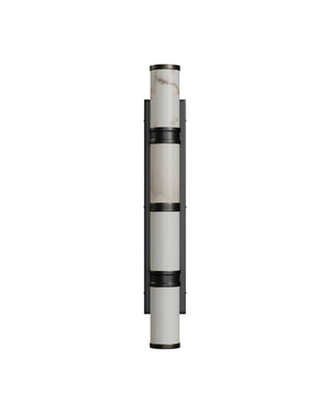 Currey & Company Brenham Alabaster and Cast Brass Wall Sconce with Sculptural Dual Tube LED Design Natural / Oil Rubbed Bronze Large 5800-0081
