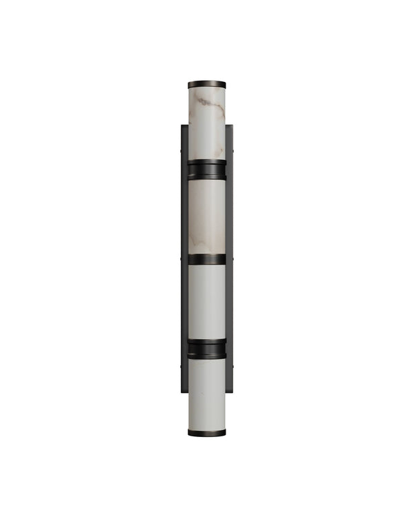 Currey & Company Brenham Alabaster and Cast Brass Wall Sconce with Sculptural Dual Tube LED Design Natural / Oil Rubbed Bronze Large 5800-0081