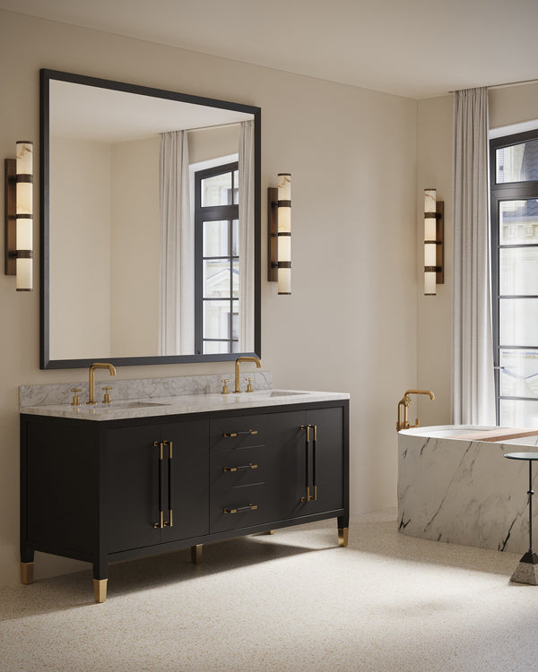 Currey & Company Brenham Alabaster and Cast Brass Wall Sconce with Sculptural Dual Tube LED Design Natural / Oil Rubbed Bronze Large 5800-0081