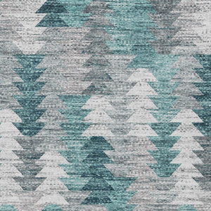 HomeRoots 5' Versatile Dark Blue Aqua Gray Geometric Area Rug for Indoor Outdoor High-Traffic Spaces 5' X 8' 580000