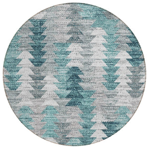 HomeRoots 5' Versatile Dark Blue Aqua Gray Geometric Area Rug for Indoor Outdoor High-Traffic Spaces 8' Round 580001