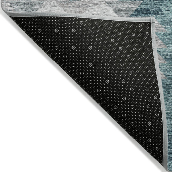 HomeRoots 5' Versatile Dark Blue Aqua Gray Geometric Area Rug for Indoor Outdoor High-Traffic Spaces 8' X 10' 580002