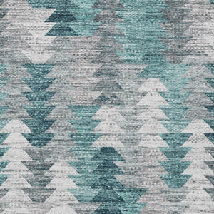 HomeRoots 5' Versatile Dark Blue Aqua Gray Geometric Area Rug for Indoor Outdoor High-Traffic Spaces 8' X 10' 580002