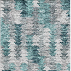 HomeRoots 9' Modern Geometric Indoor Outdoor Area Rug in Dark Blue, Aqua & Gray – Durable, Washable & Stylish! 9' X 12' 580003